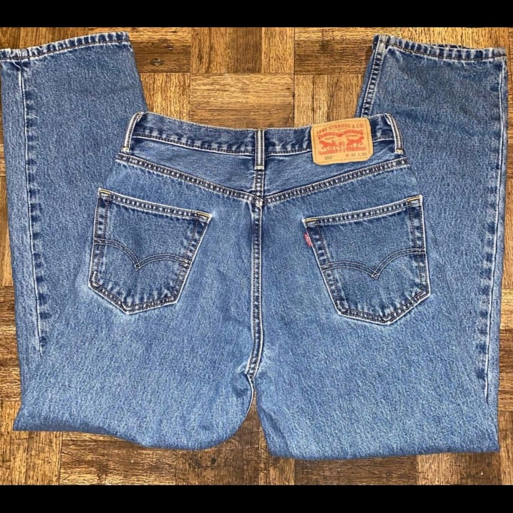 Levi’s 550 blue jeans, semi-wide leg, non-stretchy